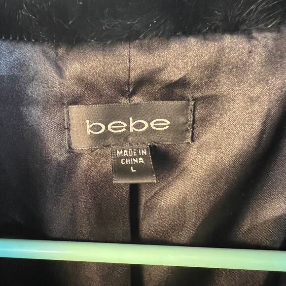 Bebe, Black Wool Jacket with Rabbit Fur Collar Size L - Picture 6 of 10